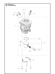 Cylinder Piston Diagram and Parts List for 460 RANCHER II Husqvarna Chainsaw