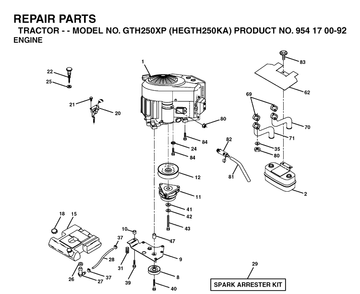 Engine Diagram and Parts List for GTH250XP (HEGTH250KA)(2003-01) Husqvarna Lawn Tractor