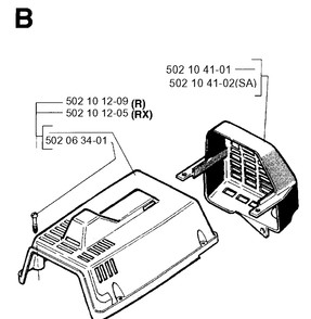 Cylinder, Piston And Muffler Diagram and Parts List for 250RX 19954000001-19973100000 Husqvarna Brush Cutter