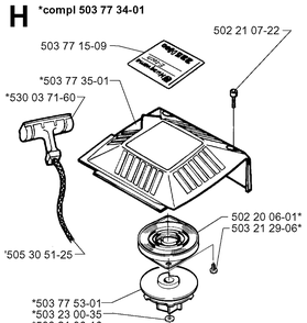 Starter Diagram and Parts List for 225BV 19970500001-Current Husqvarna Leaf Blower / Vacuum