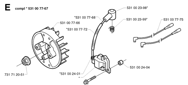 Ignition System Diagram and Parts List for 142R 20001900001-Current Husqvarna Brush Cutter