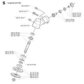 Bevel Gear Diagram and Parts List for 142R 20001900001 & Above Husqvarna Trimmer