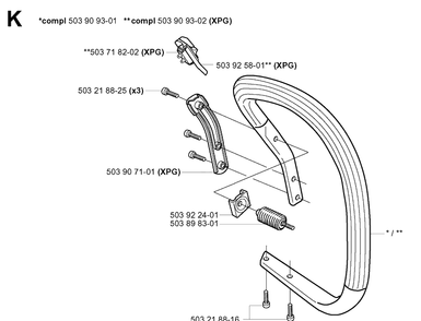 Handle Diagram and Parts List for 346XP 20012200001-20032200000 Husqvarna Chainsaw