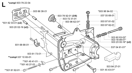 Crankcase Diagram and Parts List for 334T 20051000001-20060100000 Husqvarna Chainsaw
