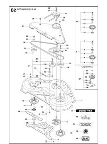44 Inch/112cm Cutting Deck Diagram and Parts List for R220T (966785701)(2017) Husqvarna Lawn Mower