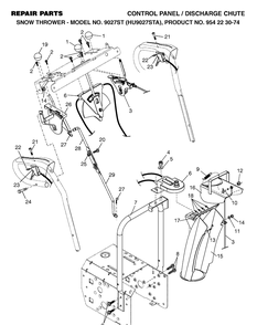 Control Panel And Discharge Chute Diagram and Parts List for 9027ST (HU9027STA)(2002-09) Husqvarna Snow Blower