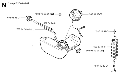 Fuel Tank Diagram and Parts List for 323R 20051800001-20061400000 Husqvarna Brush Cutter