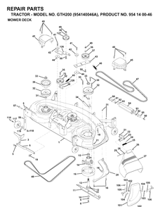 Mower Deck / Cutting Deck Diagram and Parts List for GTH200 (954140046A)(1998-09) Husqvarna Lawn Tractor