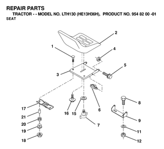 Seat 2 Diagram and Parts List for LTH130 (954820001-H)(2000-02) Husqvarna Lawn Tractor