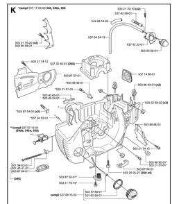 Crankcase Diagram and Parts List for 340E 20062300001-Current Husqvarna Chainsaw