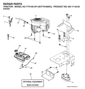Engine Diagram and Parts List for YTH180XP (HEYTH180KC)(2004-06) Husqvarna Lawn Tractor