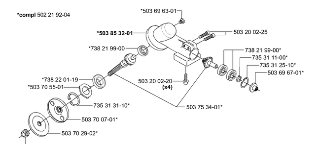 Gear Head Diagram and Parts List for 225L 2000-10 Husqvarna Trimmer