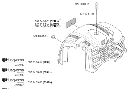 Top Cover Diagram and Parts List for 324RX 2009-06 Husqvarna Brush Cutter