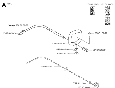 Shaft And Handle Diagram and Parts List for 326C 20010900001-20020500000 Husqvarna Edger