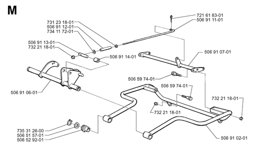 Frame Diagram and Parts List for R850HST 1998-03 Husqvarna Lawn Tractor
