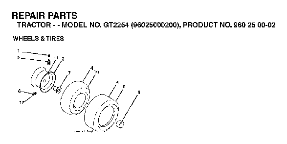 Wheels And Tires Diagram and Parts List for GT2254 (96025000200)(2005-05) Husqvarna Lawn Tractor