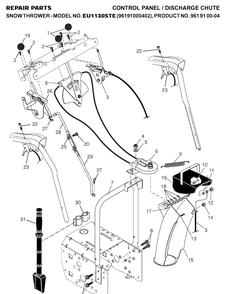 Control Panel And Discharge Chute Diagram and Parts List for 1130STE (96191000402)(2007-01) Husqvarna Snow Blower