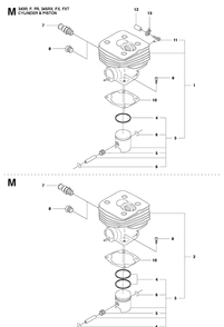 Cylinder Piston Diagram and Parts List for 345RX 20103600001-20144899999 Husqvarna Brush Cutter