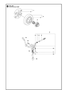 Clutch And Oil Pump Diagram and Parts List for 455 RANCHER Husqvarna Chainsaw