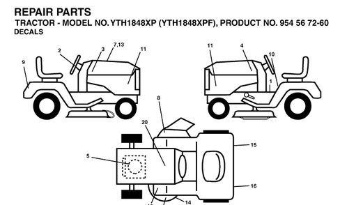 Decals Diagram and Parts List for YTH1848XP (954567260)(2003-06) Husqvarna Lawn Tractor