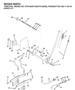 Mower Lift / Deck Lift Diagram and Parts List for CTH150XP (HECTH150KB)(2003-01) Husqvarna Lawn Tractor