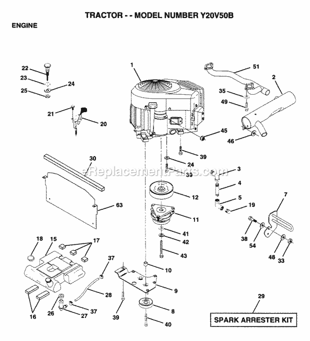 Engine Diagram and Parts List for Y20V50B 1995 Husqvarna Lawn Tractor
