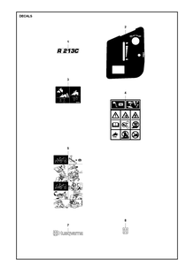 Decals Diagram and Parts List for R213C  Husqvarna Lawn Mower