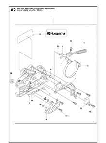 Chain Brake And Clutch Cover 2 Diagram and Parts List for 450 450II-450E-450EII-450 RANCHER-450 RANCHERII Husqvarna Chainsaw