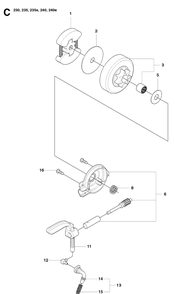 Clutch And Oil Pump Diagram and Parts List for 240E 20091400001-20101400000 Husqvarna Chainsaw