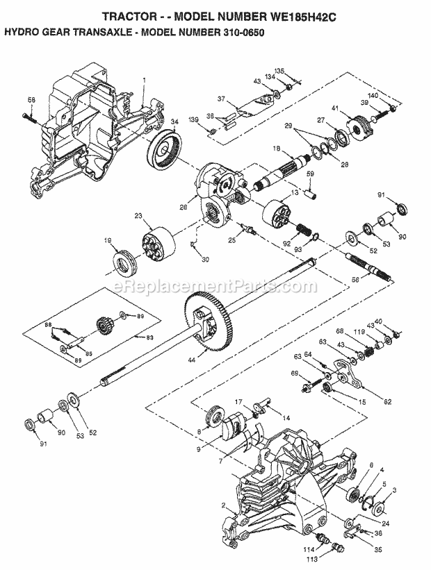 Hydro Gear Transaxle Diagram and Parts List for WE185H42C 1997 Husqvarna Lawn Tractor