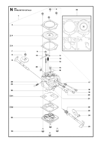 Carburetor Details Diagram and Parts List for 268 20182200001 & Above Husqvarna Chainsaw