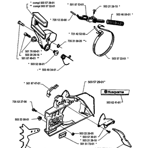Chain Brake Assembly Diagram and Parts List for 61 1993-09 Husqvarna Chainsaw
