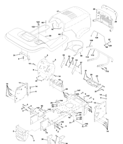 Chassis And Enclosures Diagram and Parts List for LTH130 (954140005B)(1997-12) Husqvarna Lawn Mower