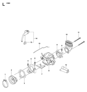 Carburetor Details Diagram and Parts List for K960 2008-12 Husqvarna Lawn Tractor Accessories