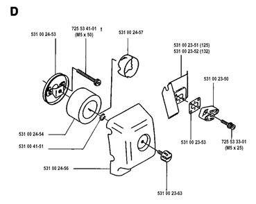 Air Filter Diagram and Parts List for 125RB 19931400001 & Above Husqvarna Trimmer
