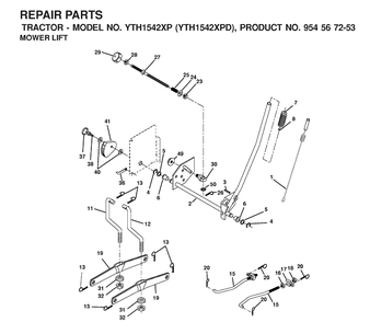 Mower Lift / Deck Lift 2 Diagram and Parts List for YTH1542XP (954567253)(2001-12) Husqvarna Lawn Tractor