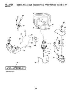 Engine Diagram and Parts List for 2348LS (96043007700)(2008-11) Husqvarna Lawn Tractor