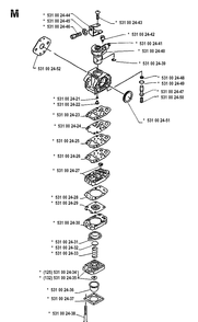 Carburetor Details Diagram and Parts List for 125RB 19904400001-19931400000 Husqvarna Brush Cutter