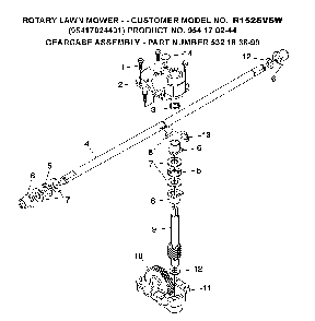 Gear Case Diagram and Parts List for R152SVSW (95417024401)(2005-02) Husqvarna Lawn Mower