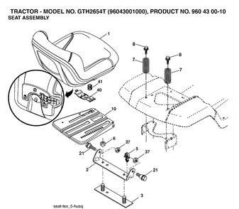 Seat Diagram and Parts List for GTH2654T (96043001000)(2006-01) Husqvarna Lawn Tractor