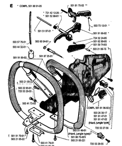 Fuel Tank And Handle Diagram and Parts List for 288 19933600001-19974900000 Husqvarna Chainsaw
