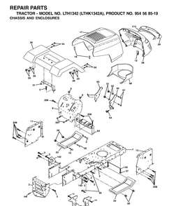 Chassis And Enclosures Diagram and Parts List for LTH1342-LTHK1342A 2002-01 Husqvarna Lawn Tractor