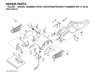 Tine Shield Diagram and Parts List for CRT81 (954170054-H)(2004-01) Husqvarna Tiller