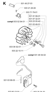 Ignition System Diagram and Parts List for 257 20013500001-Current Husqvarna Chainsaw