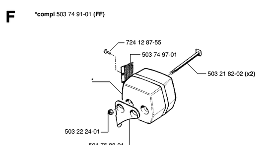 Muffler Diagram and Parts List for 55 (RANCHER)(19983100001-20001900000) Husqvarna Chainsaw