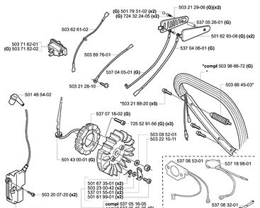 Ignition / Flywheel And Heated Components Diagram and Parts List for 385EPA 2003-10 Husqvarna Chainsaw