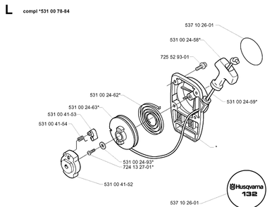 Starter Diagram and Parts List for 132R 19994000001-20050100000 Husqvarna Brush Cutter