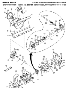 Auger Housing And Impeller Diagram and Parts List for 5524SE (96193000200)(2006-05) Husqvarna Snow Blower