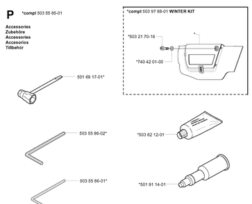 Accessories Diagram and Parts List for 359 20014000001-20041800000 Husqvarna Chainsaw