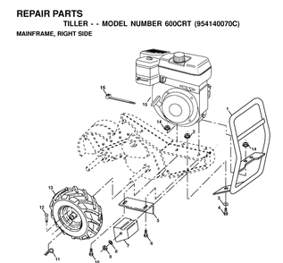 Mainframe, Right Side Diagram and Parts List for 600CRT (954140070C)(1999-09) Husqvarna Cultivator